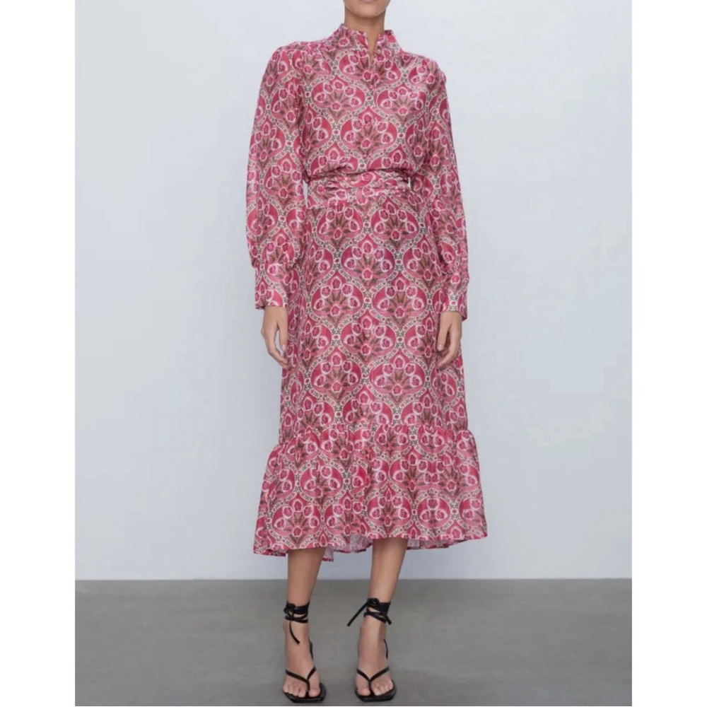 Zara Pink Floral Maxi Belted Dress